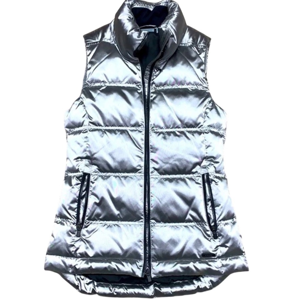 Athleta Womens Metallic Silver Down Puffer‎ Vest XS 159283-00